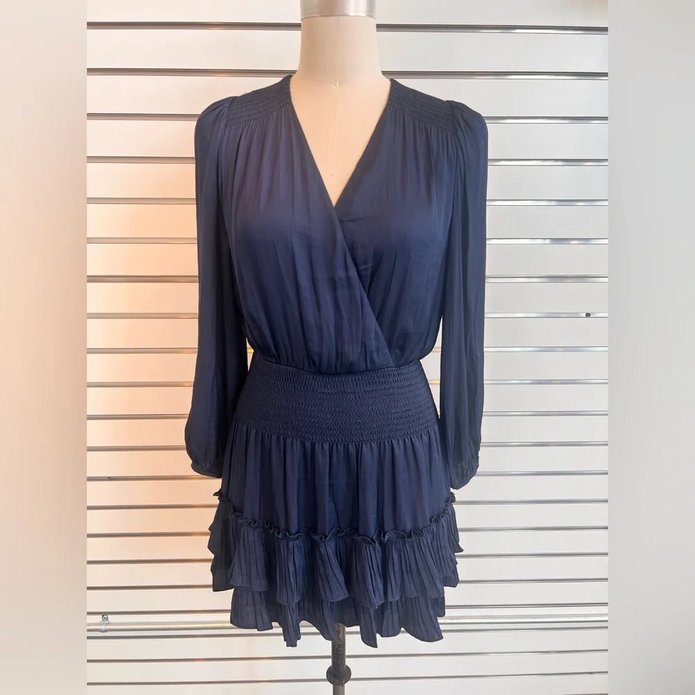 Current Air - Navy Satin Tiered Mini Dressy Dress - Picture 2 of 16
